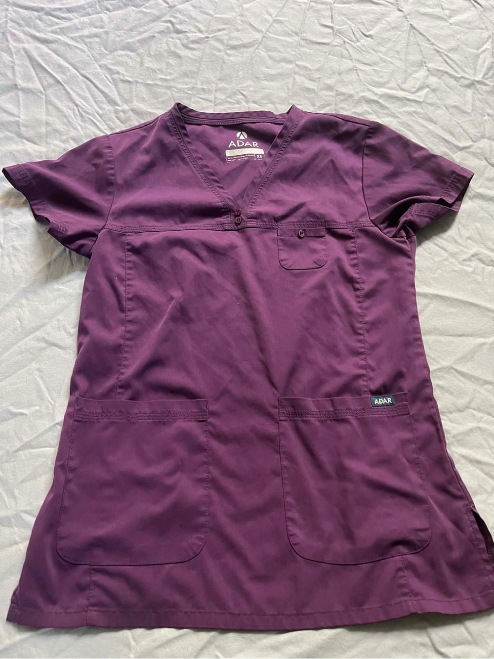 Adar Womens V-Neck Scrub Top in Plum Size XS